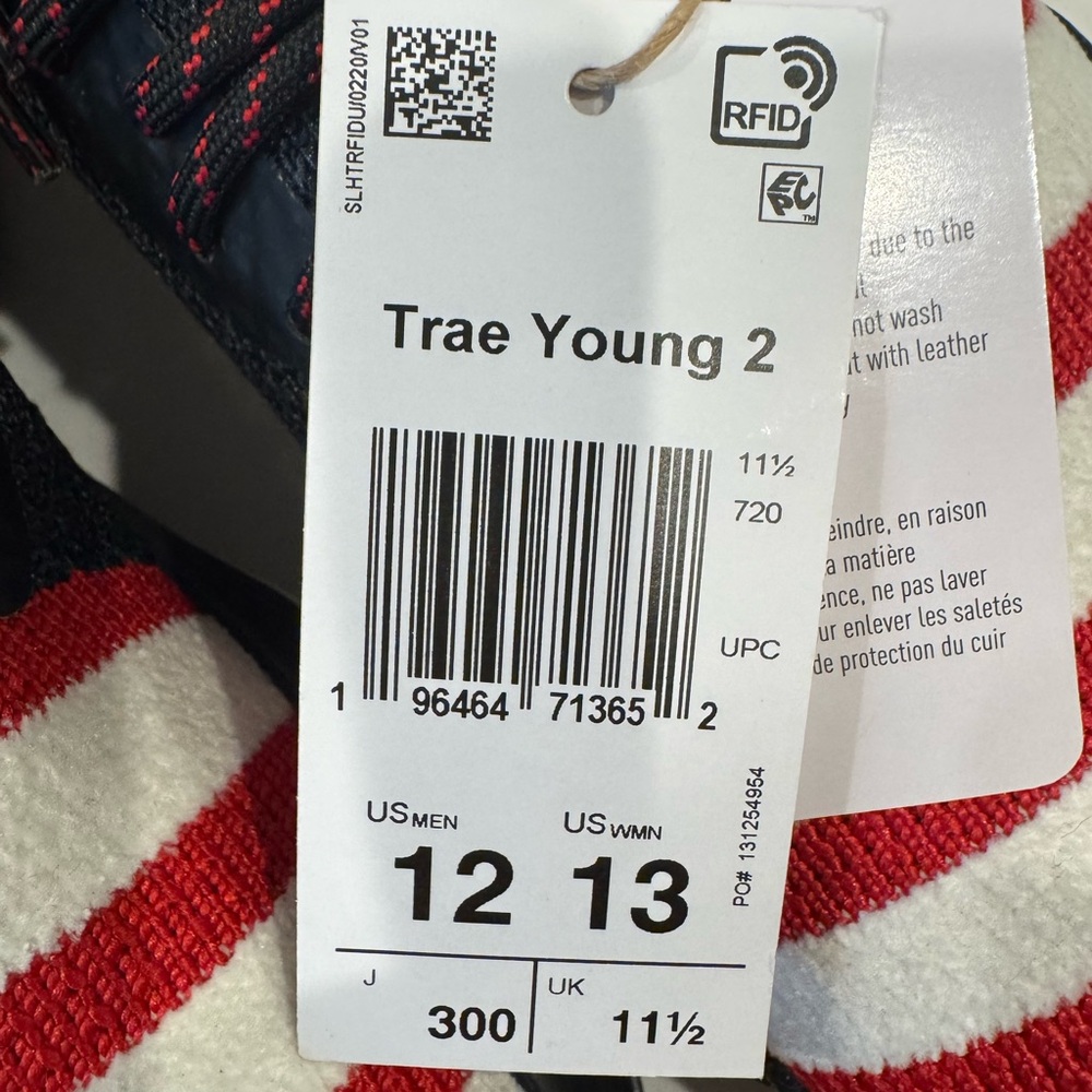 Adidas: Trae Young 2 Red and Black Striped Sneakers - Picture 3 of 5